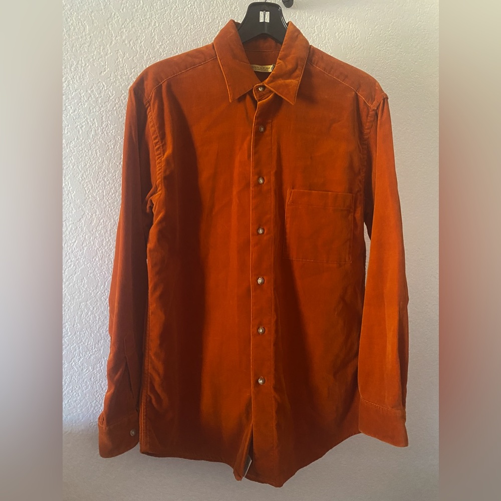 Orange smooth velvet/velveteen over shirt by Donna Karen